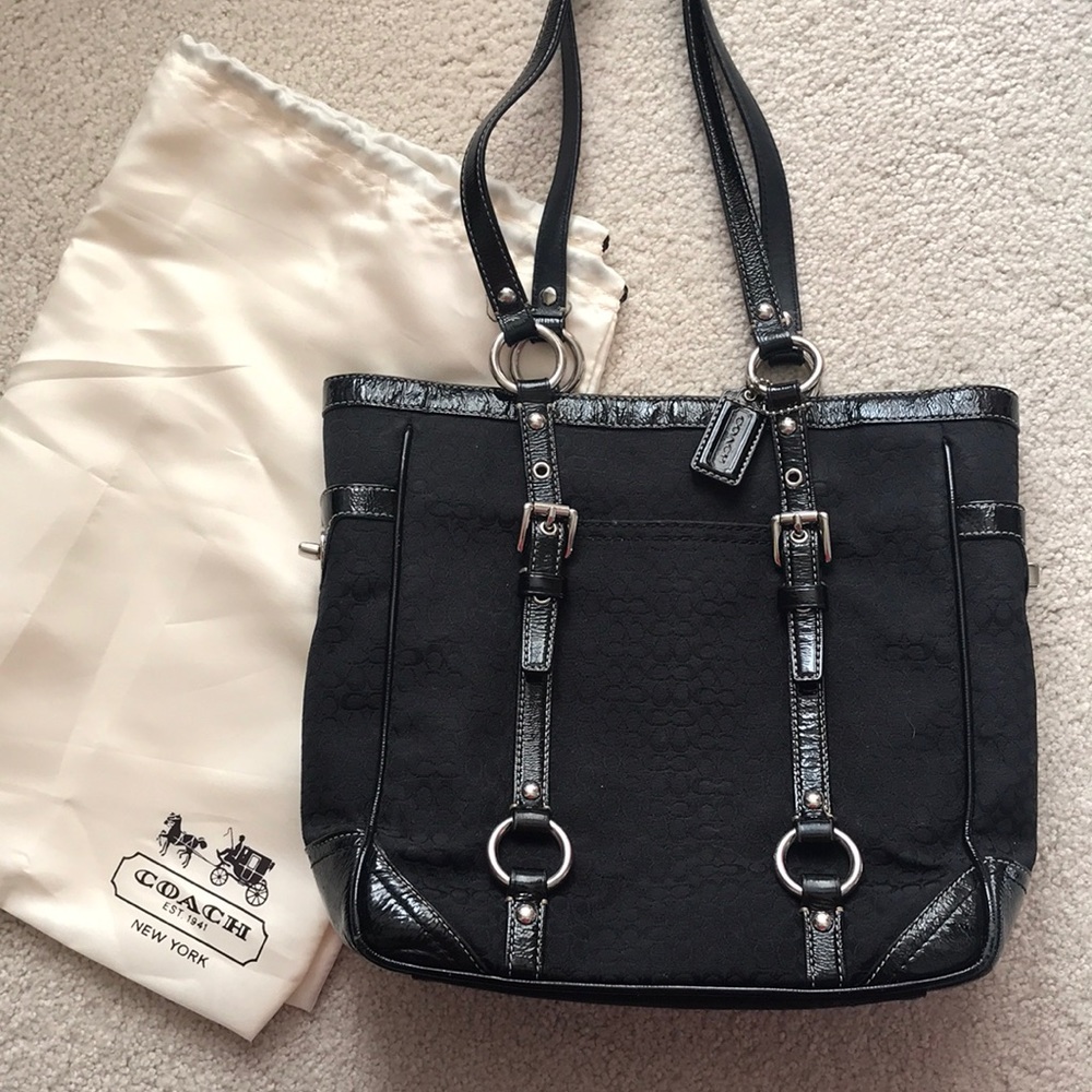 EUC Black Coach Purse with Patent Leather Straps - Picture 1 of 8